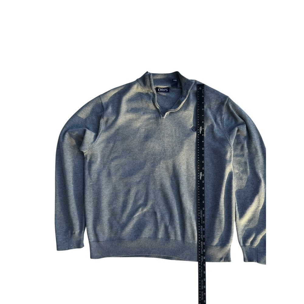 Chaps Mens XL Heather Grey Quarter Zip Pullover Sweater‎ Cotton Blend Logo Knit - Picture 6 of 7